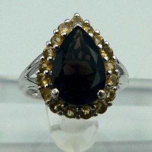 Sz 5 Genuine Brazilian Smoky Topaz (Pear 2.75 cts) Ring NWOT